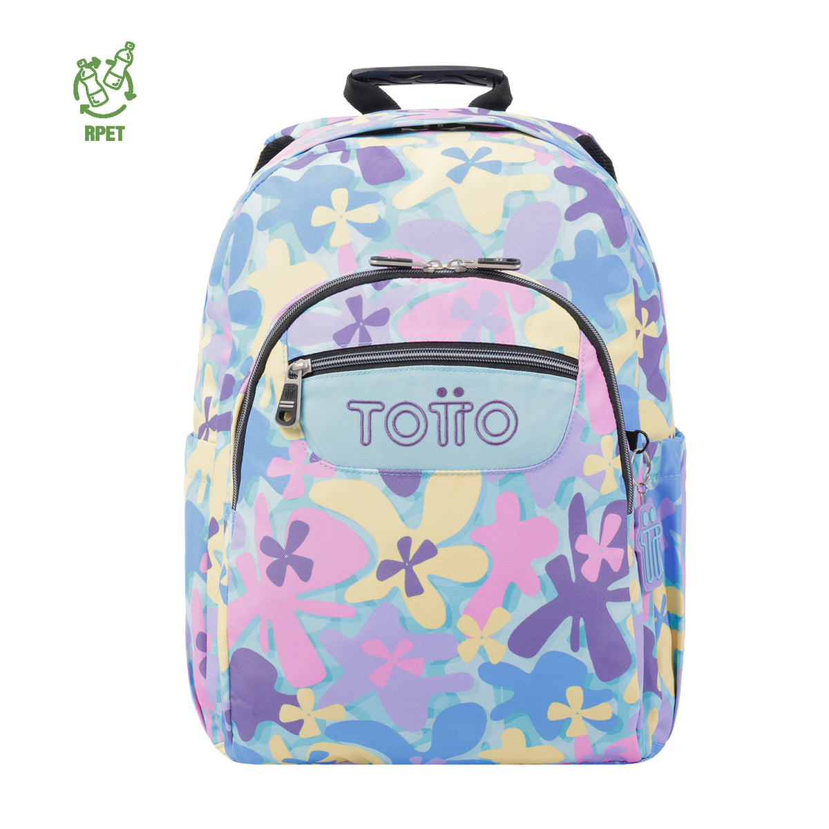 Mochila escolar adaptable a carro Totto Acuareles Flores Hawaianas - 44cm