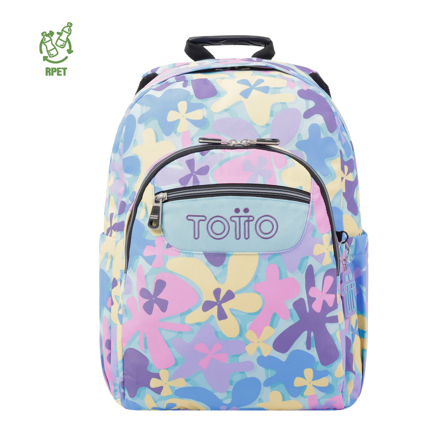 Mochila escolar adaptable a carro Totto Acuareles Flores Hawaianas - 44cm