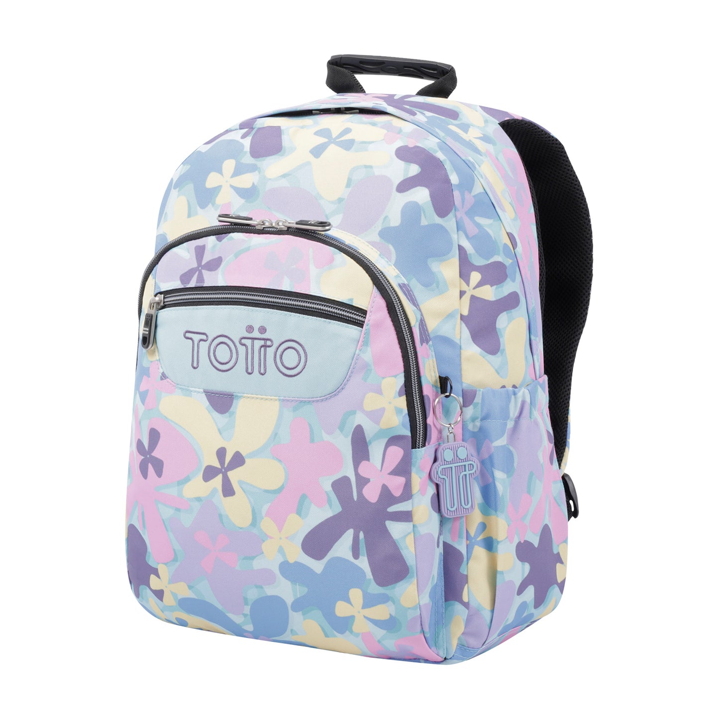 Mochila escolar adaptable a carro Totto Acuareles Flores Hawaianas - 44cm