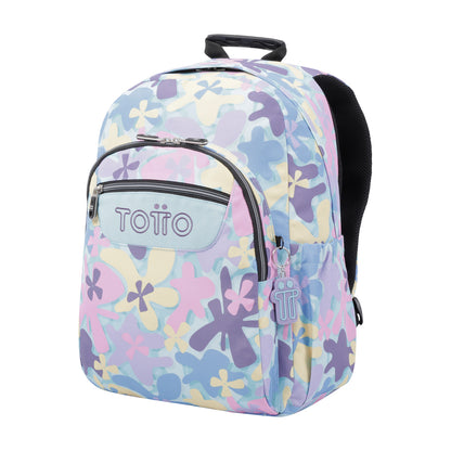 Mochila escolar adaptable a carro Totto Acuareles Flores Hawaianas - 44cm