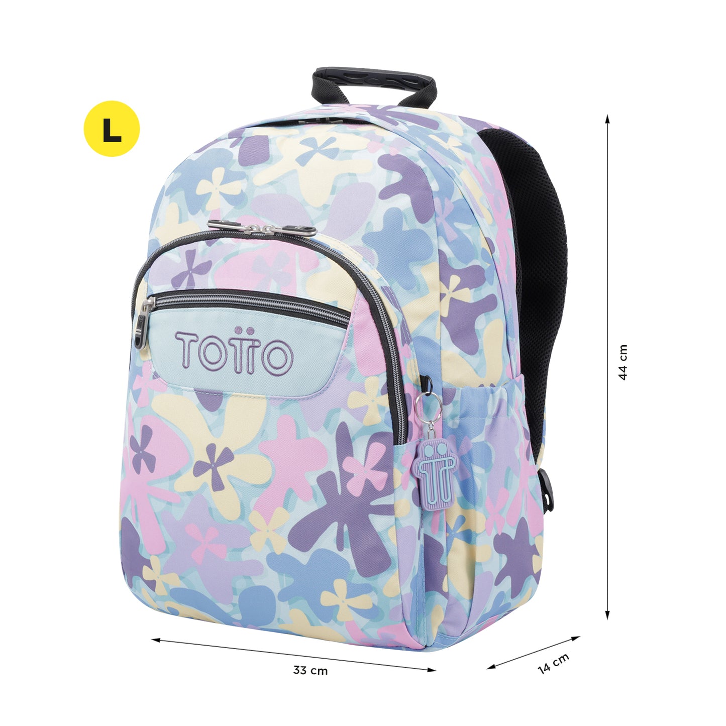 Mochila escolar adaptable a carro Totto Acuareles Flores Hawaianas - 44cm
