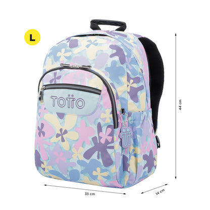 Mochila escolar adaptable a carro Totto Acuareles Flores Hawaianas - 44cm