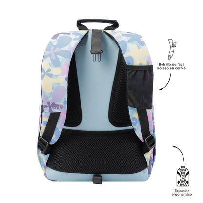Mochila escolar adaptable a carro Totto Acuareles Flores Hawaianas - 44cm