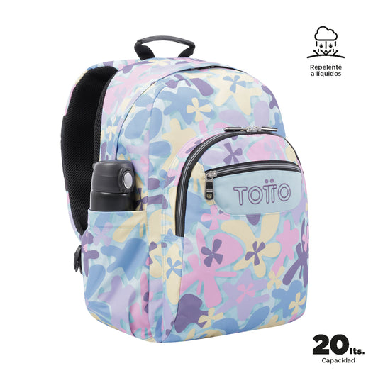 Mochila escolar adaptable a carro Totto Acuareles Flores Hawaianas - 44cm
