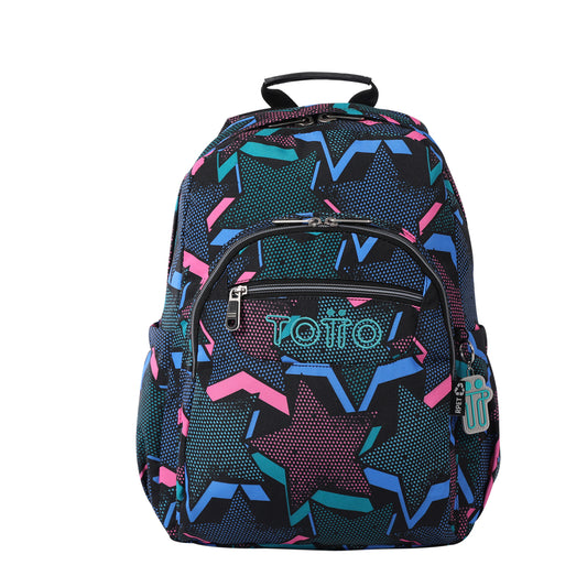 Mochila escolar adaptable a carro Totto Acuareles Lety Black - 44cm