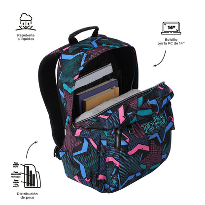 Mochila escolar adaptable a carro Totto Acuareles Lety Black - 44cm