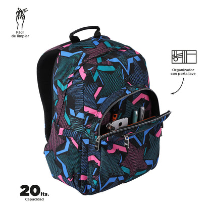 Mochila escolar adaptable a carro Totto Acuareles Lety Black - 44cm