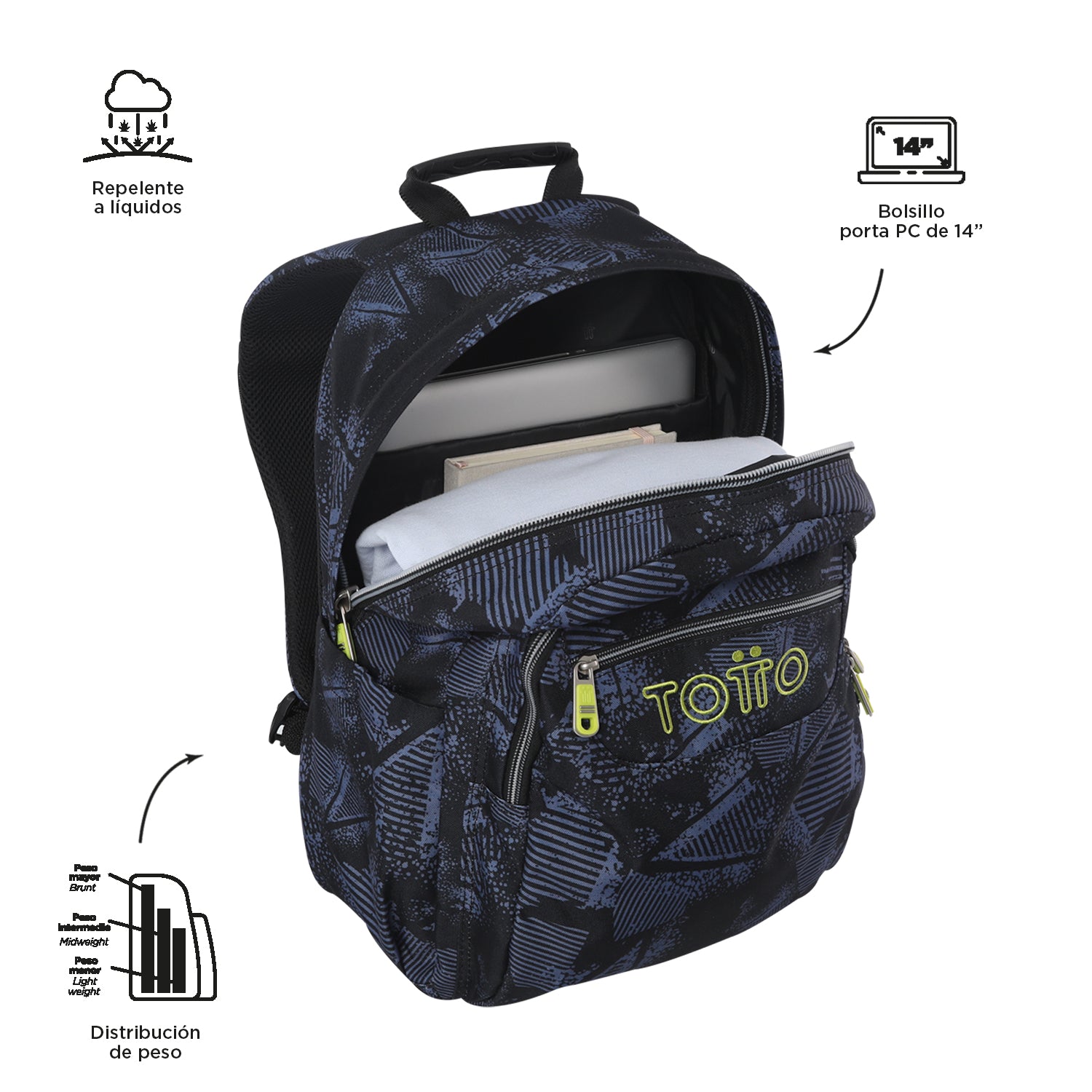 Mochila escolar adaptable a carro Totto Acuareles Stampil - 44cm