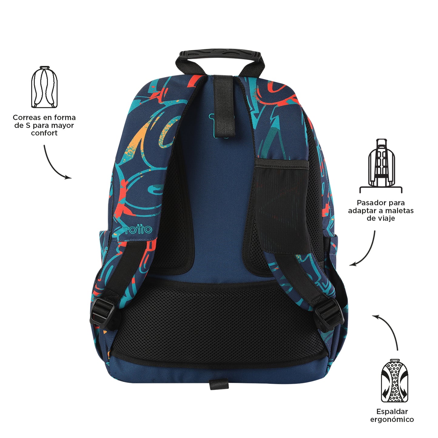 Mochila escolar adaptable a carro Totto Acuareles Shock - 44cm