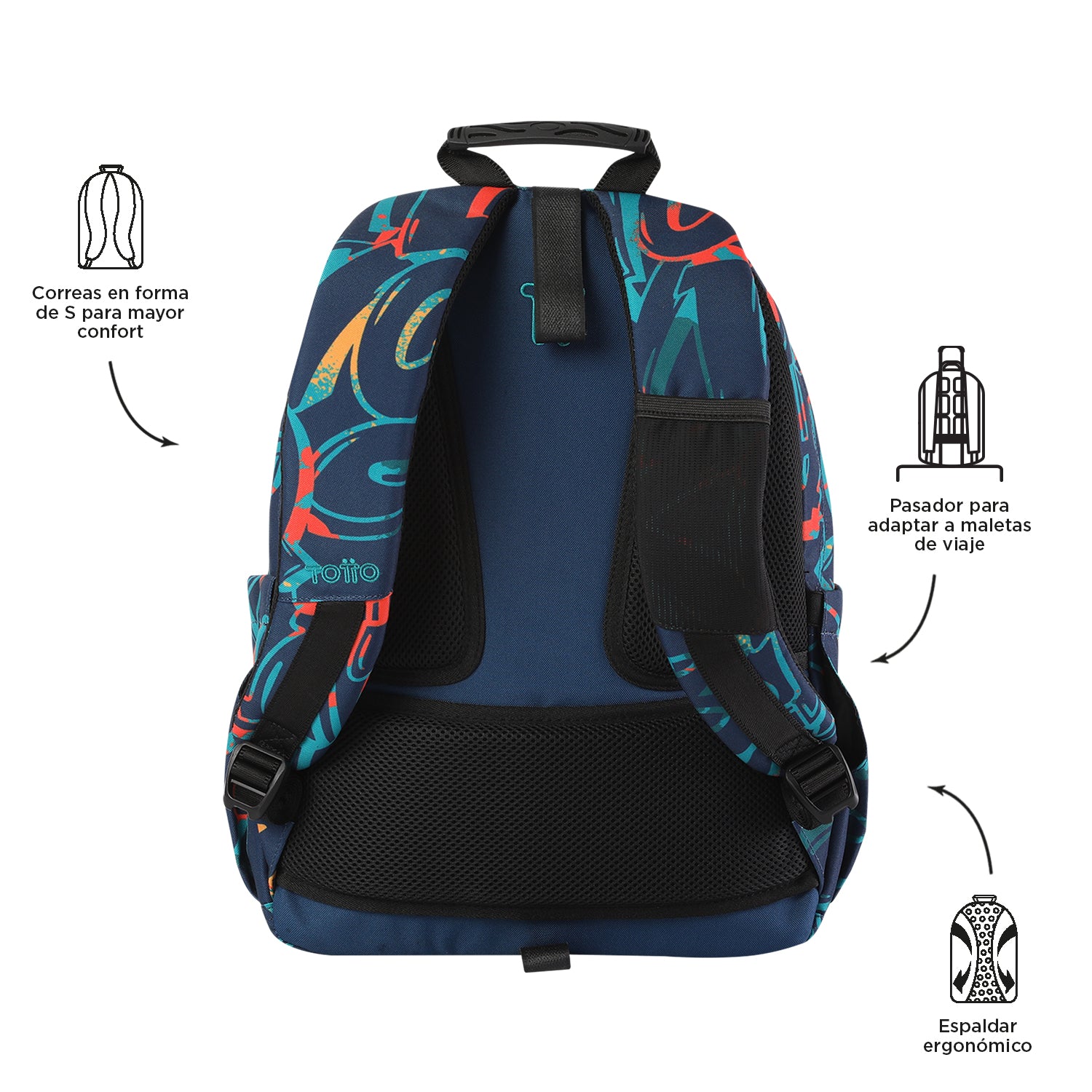 Mochila escolar adaptable a carro Totto Acuareles Shock - 44cm
