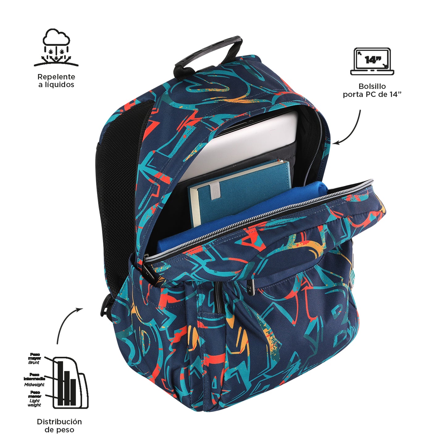 Mochila escolar adaptable a carro Totto Acuareles Shock - 44cm