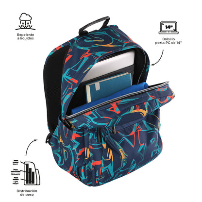Mochila escolar adaptable a carro Totto Acuareles Shock - 44cm