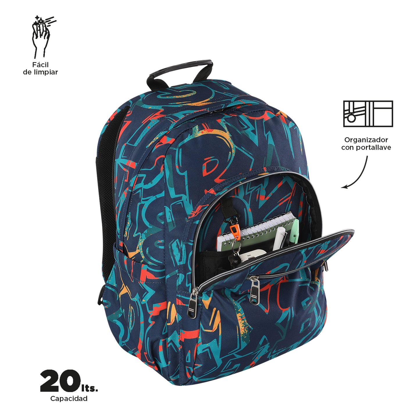 Mochila escolar adaptable a carro Totto Acuareles Shock - 44cm