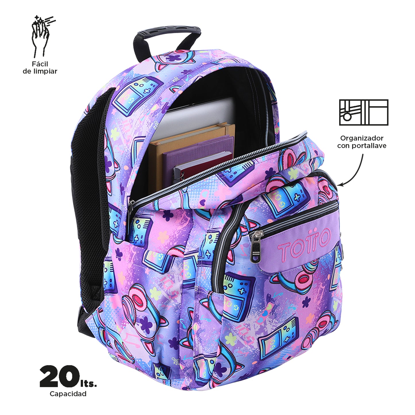 Mochila Totto Acuareles Meowsical - 44cm