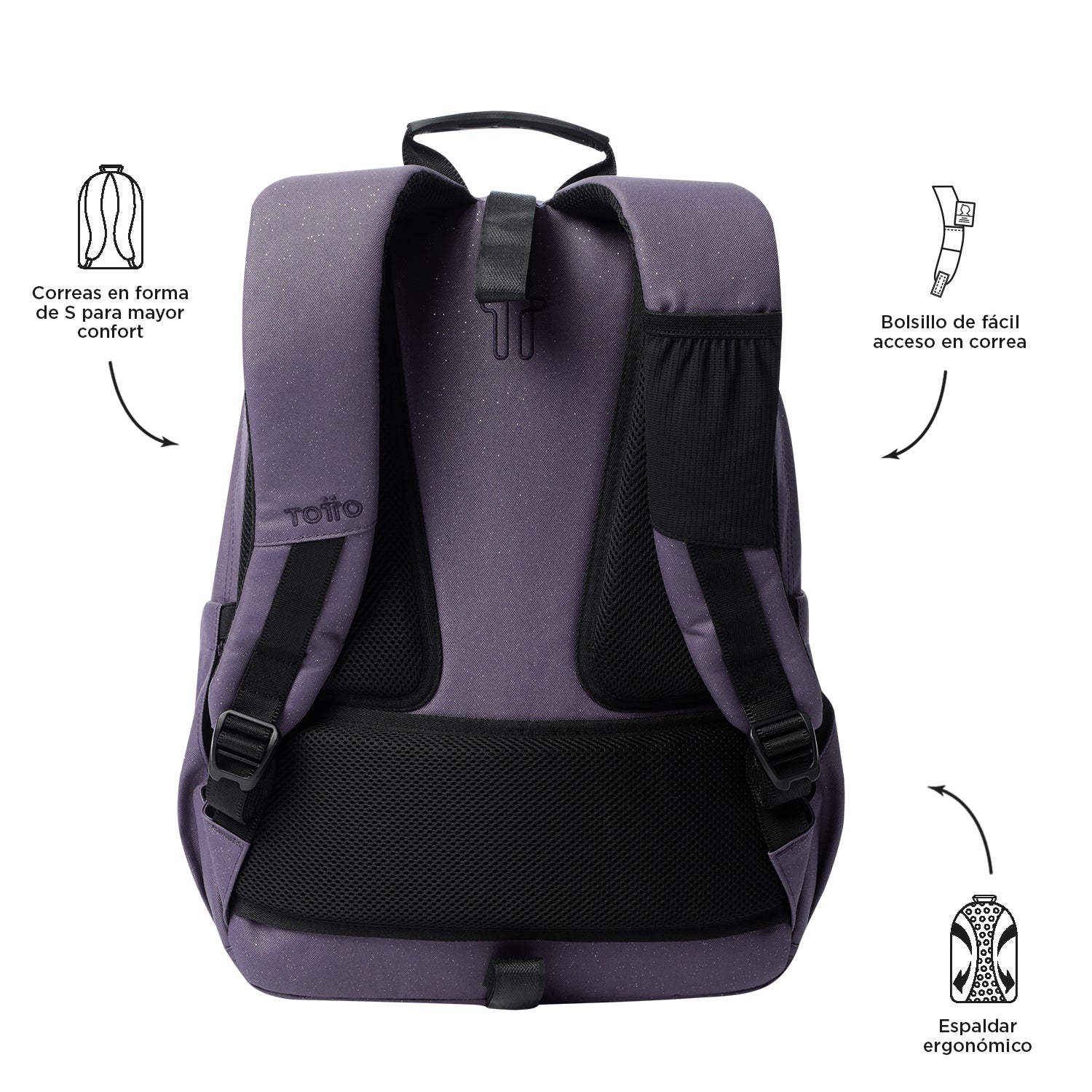 Mochila escolar adaptable a carro Totto Acuareles Glitter - 44cm