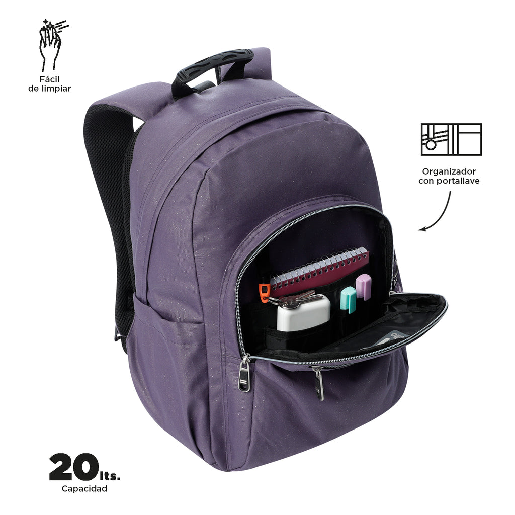 Mochila escolar adaptable a carro Totto Acuareles Glitter - 44cm