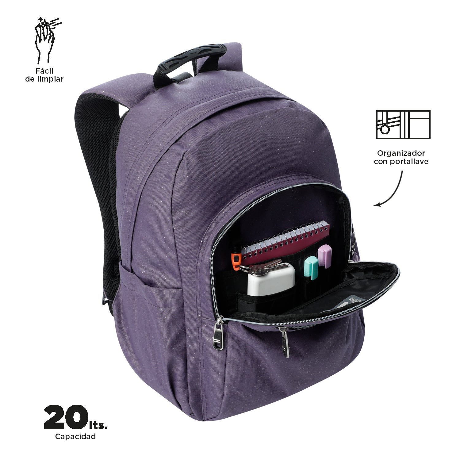 Mochila escolar adaptable a carro Totto Acuareles Glitter - 44cm
