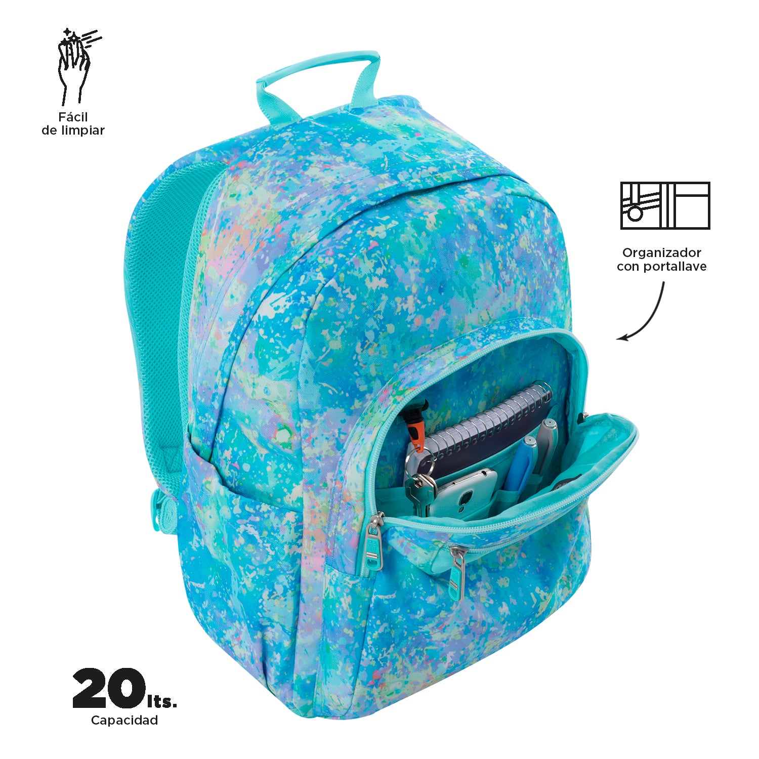 Mochila escolar adaptable a carro Totto Acuareles Glittep - 44cm