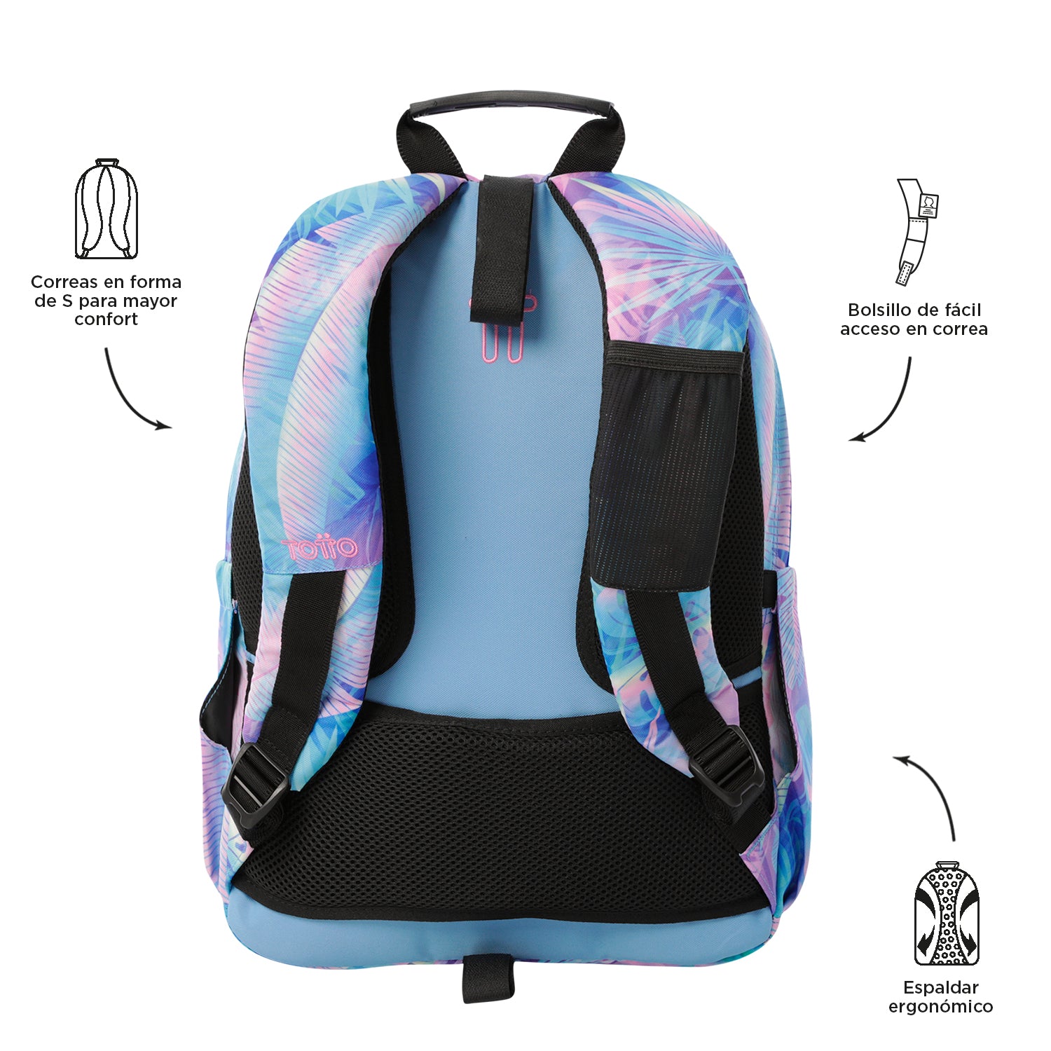 Mochila escolar adaptable a carro Totto Acuareles Prisma - 44cm