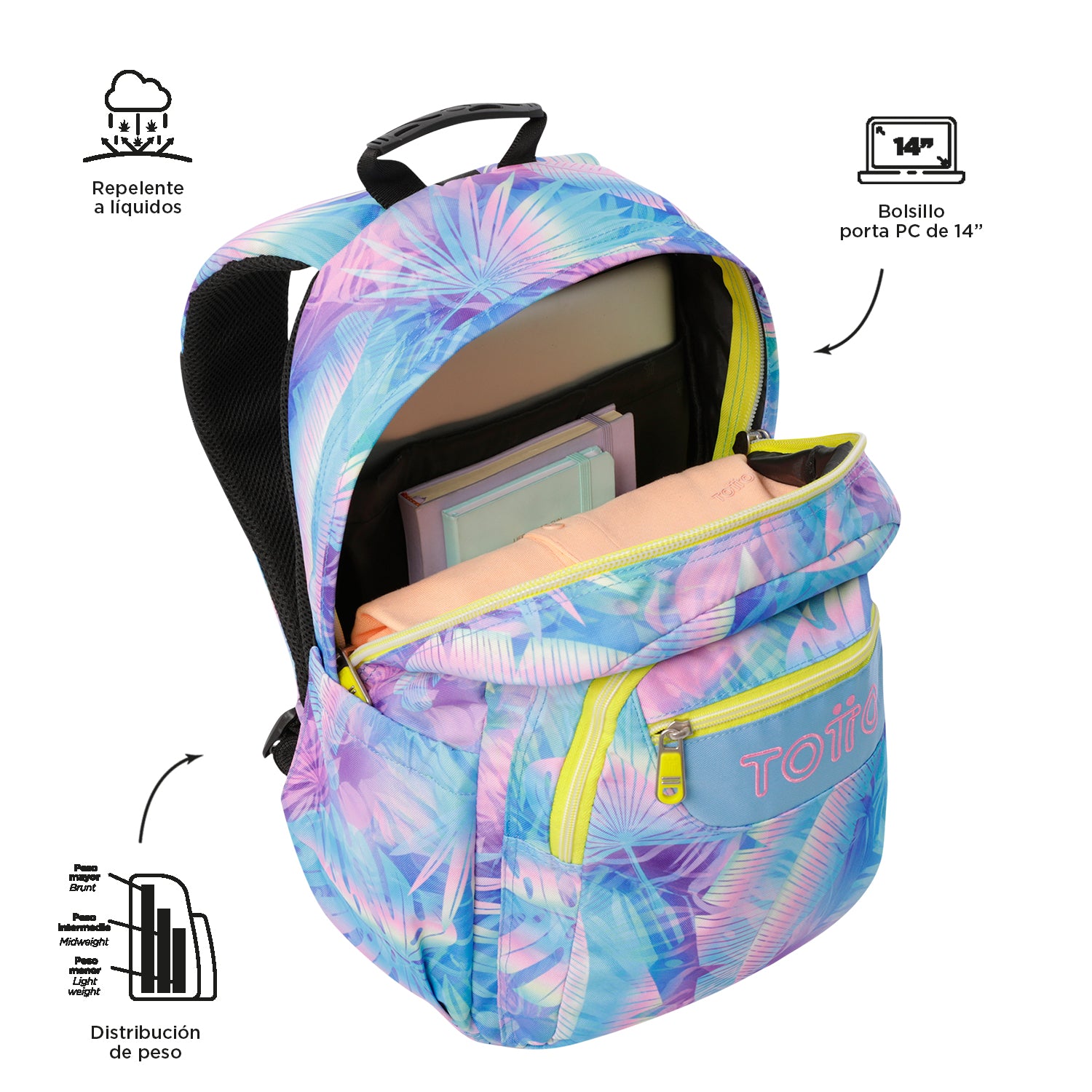 Mochila escolar adaptable a carro Totto Acuareles Prisma - 44cm