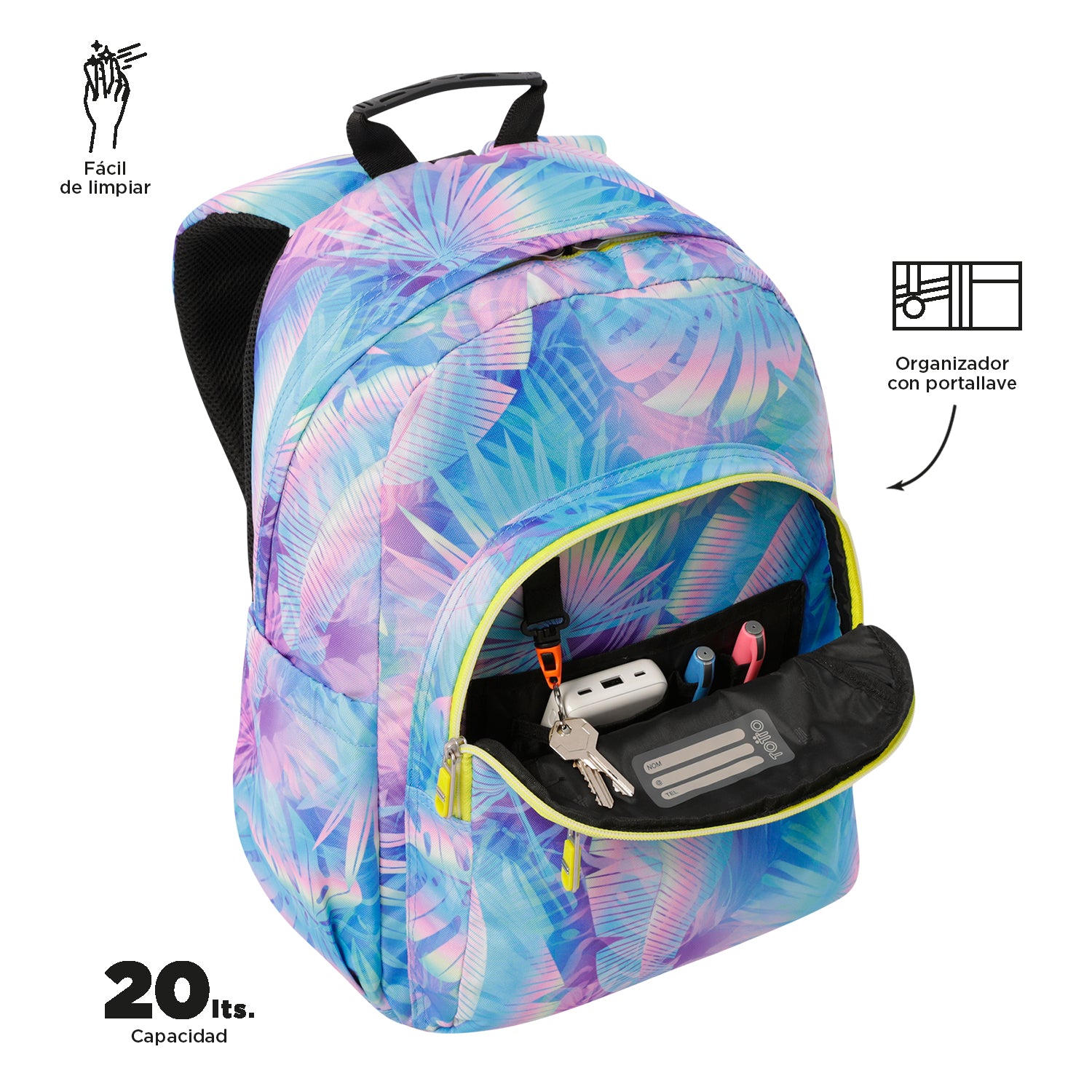 Mochila escolar adaptable a carro Totto Acuareles Prisma - 44cm