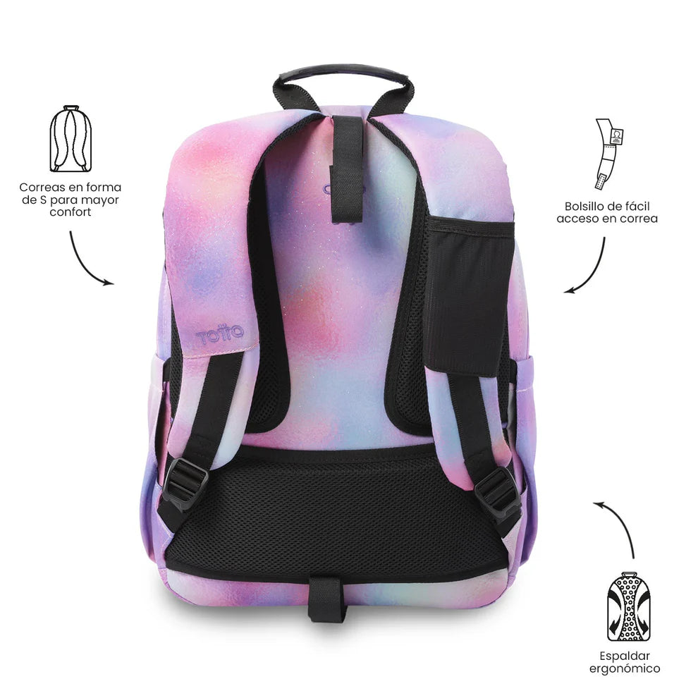 Mochila escolar adaptable a carro Totto Acuareles BLOOM - 44cm