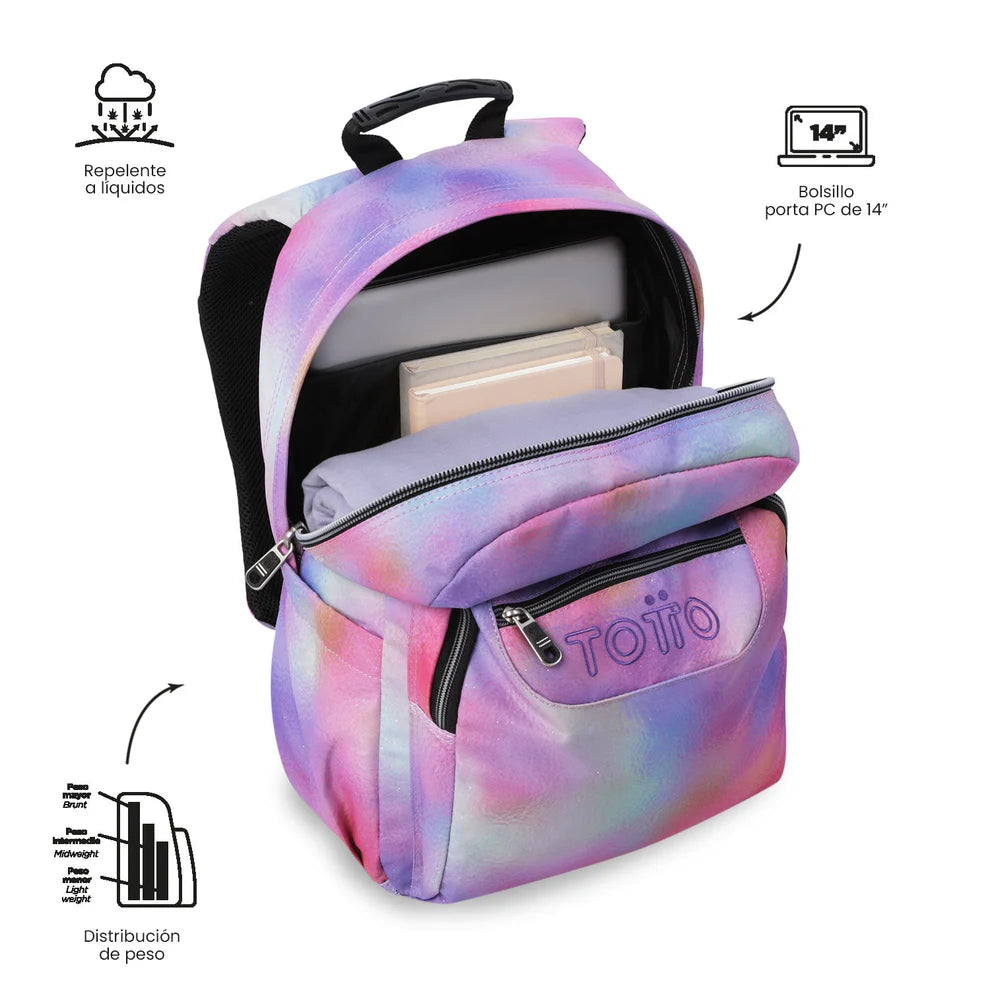 Mochila escolar adaptable a carro Totto Acuareles BLOOM - 44cm