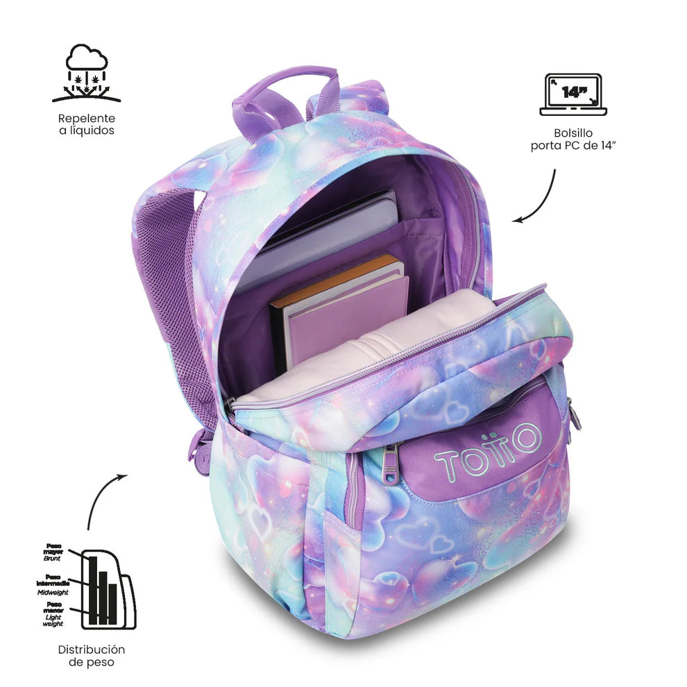 Mochila escolar adaptable a carro Totto Acuareles Korina - 44cm