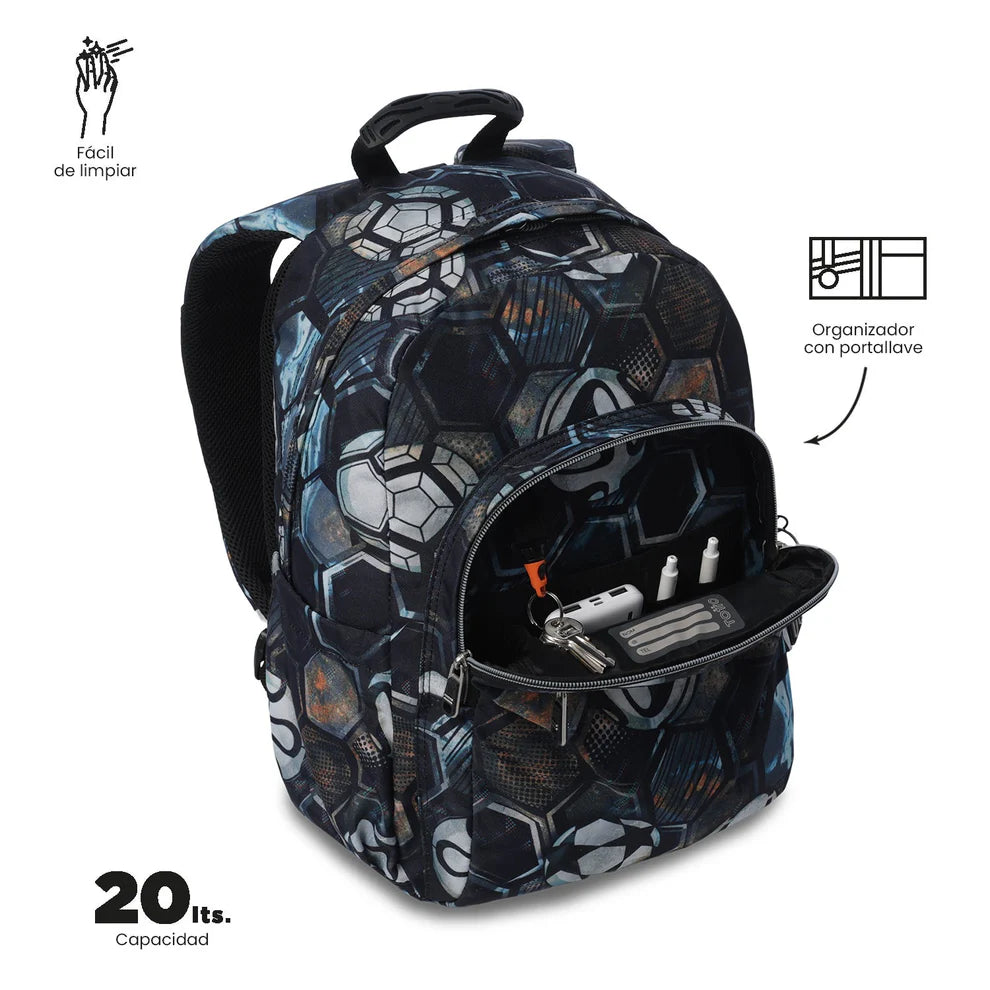 Mochila escolar adaptable a carro Totto Acuareles Soccer - 44cm